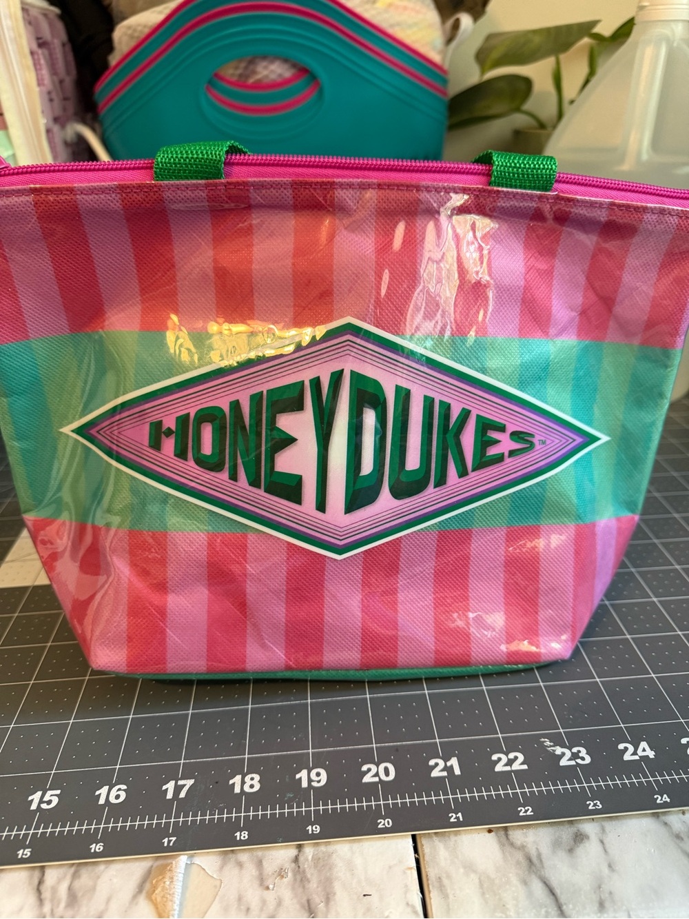 Honeydukes Pink & Teal Striped Insulated Lunch Bag - Read Description Issue!